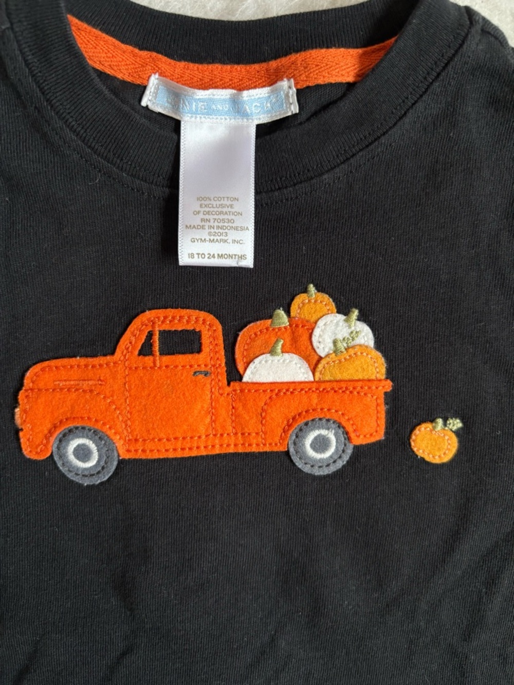 Janie and Jack Black Tee with Festive Orange Pumpkin Truck Appliqué - Picture 2 of 2